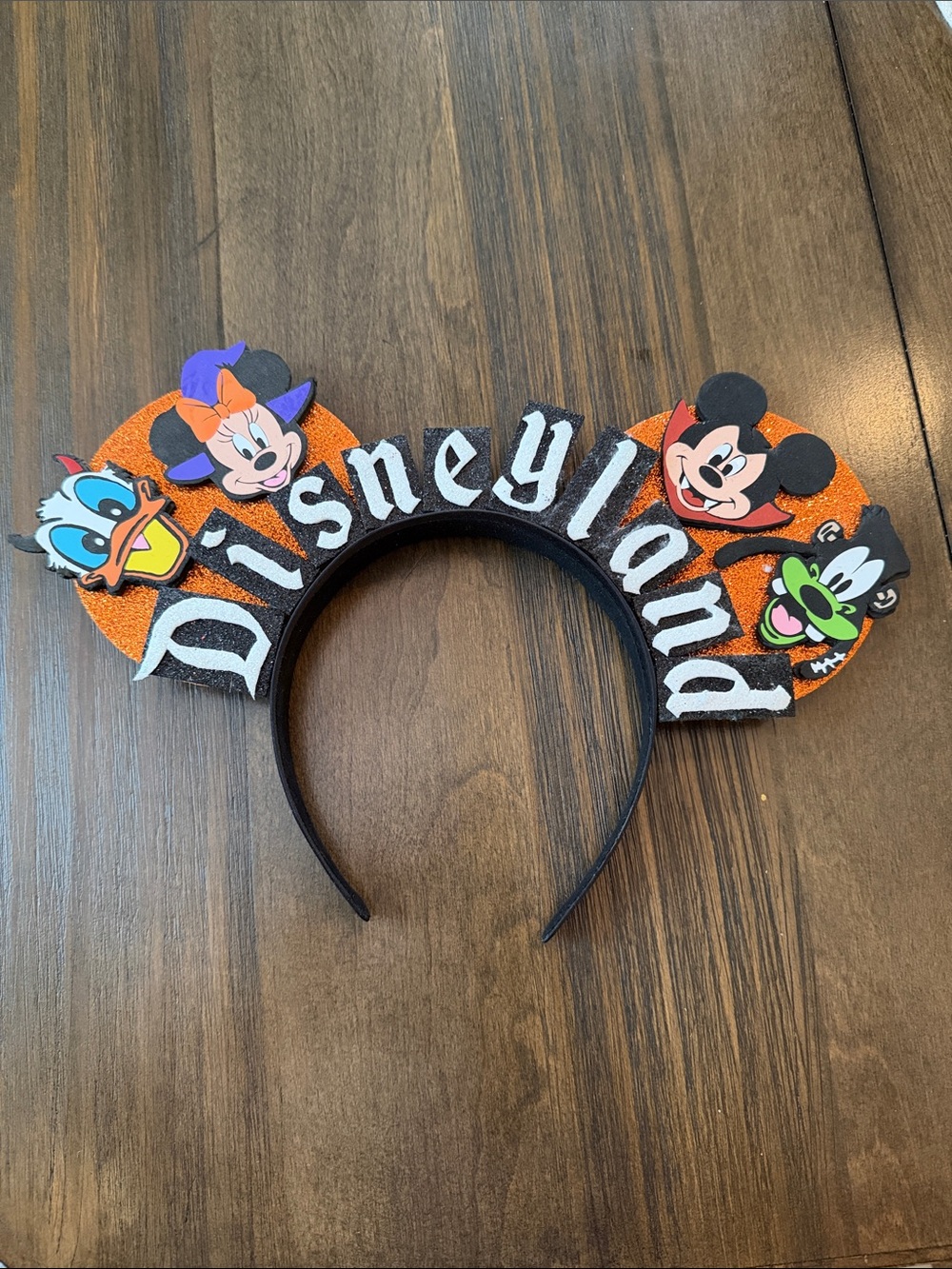 Homemade Disney Orange Glitter Character Headband with Classic Faces
